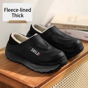 Winter Warm Plush Lined EVA Cotton Slippers For Men Women Waterproof Non-Slip Thick Sole Indoor Outdoor House Shoes