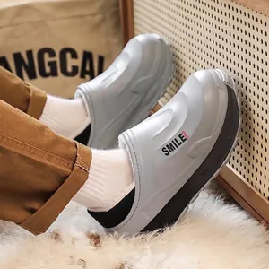 Warm grey waterproof fleece-lined cotton clogs for comfortable indoor and outdoor wear