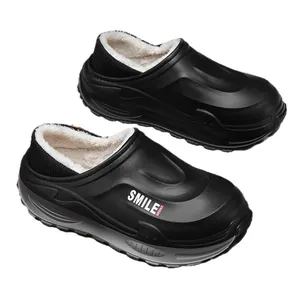 Warm fleece-lined black nonslip winter clogs for men and women indoor and outdoor use