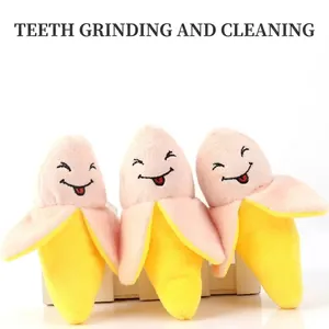 Banana Plush Dog Squeaky Toy Soft Stuffed Fruit Shape Teething Toy For Puppies Boredom Relief Teeth Cleaning Interactive