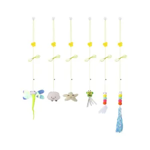 Set of hanging cat toys with suction cups and elastic ropes featuring plush animal shapes