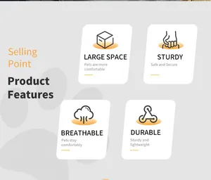Infographic showing pet car mat features: large space, sturdy, breathable, and durable.