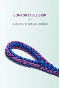 Macro detail of high-quality eight-strand braided nylon pet leash with comfortable handle