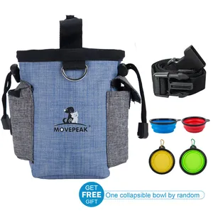 Portable pet training treat bag with waist strap and a free collapsible travel bowl.
