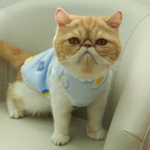 Cute blue floral fleece pet vest for cats and small dogs in autumn and winter