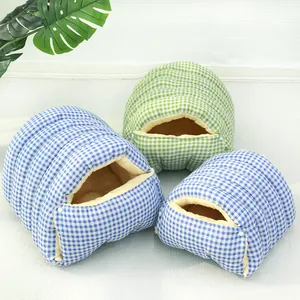 Warm enclosed cave pet bed with gingham pattern for cats and small dogs in three sizes