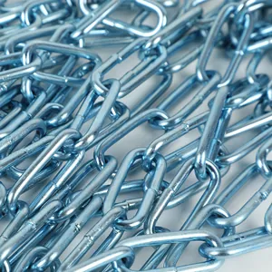 Close-up detail of durable blue zinc plated iron dog chain links for large pets
