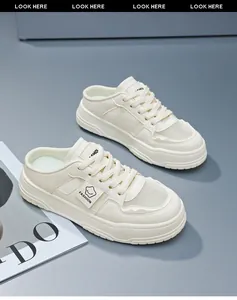 Cream-colored mesh backless sneakers for women with stylish breathable design 2025