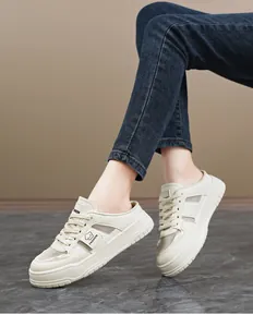 Breathable white mesh mule sneakers for women shown on feet for casual daily wear