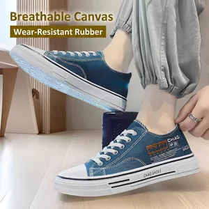 Men's Casual Canvas Shoes Low-Top Fashion Board Shoes Trendy Printed Round Toe Lace-Up Student Teenager Daily Sneakers
