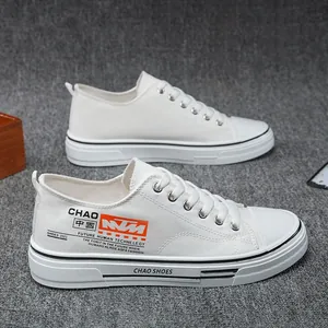 Fashionable white low-top canvas sneakers with trendy prints for daily casual wear