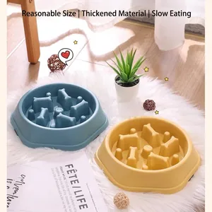 Durable non-slip slow feeder dog bowl set with anti-choking bone design for pets
