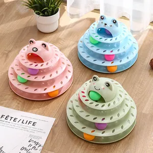 Giocattolo Interattivo per Gatti a Più Strati Con Design a Testa di Rana in Cartone Animato Pista in Polipropilene e Palline Colorate