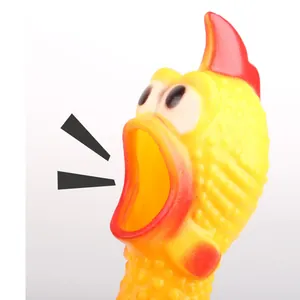 Interactive yellow screaming chicken dog squeaky toy for small and medium sized pets