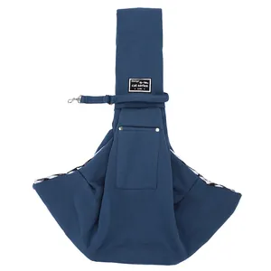 Adjustable blue polyester pet sling carrier bag for cats and small dogs outdoor travel