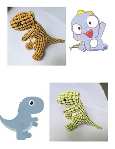 Detailed view of corn fleece dinosaur squeaky plush toys for dogs in brown and green