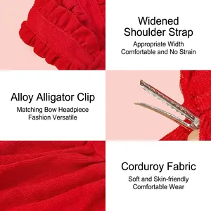 Rode corduroy hondenjurk met brede bandjes en bijpassende legering haarclip
