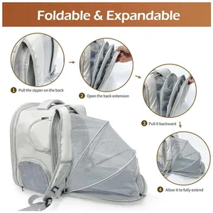 Step-by-step guide showing the expansion of the breathable mesh pet carrier backpack