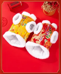 Traditioneller chinesischer Haustier-Tang-Anzug mit Drachenstickerei und Plüschfutter für Hunde