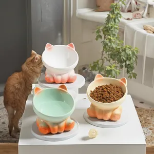Keramische Kattenvoerbak Verhoogd Schuin Anti-Kantel Voerbak Drinkbak Huisdieren Nekbescherming Gradiënt Kleur Kitten Puppy Bak