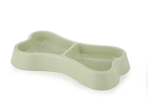 Comedero doble con forma de hueso verde oliva para gatos y perros de raza pequeña