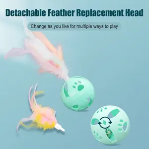 Macaron green cat toy ball with detachable colorful feather and internal bell