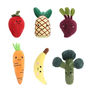 Set of 6 cute squeaky plush dog toys featuring various fruit and vegetable shapes