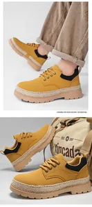 Vista dettagliata di scarpe casual retrò gialle con suola spessa intrecciata e pelle