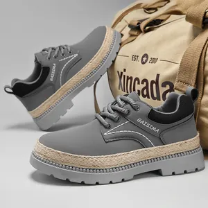 Stivali Martin Bassi da Uomo Vintage Scarpe da Lavoro in Pelle di Vacchetta Retro Con Intersuola in Corda Intrecciata Suola Spessa Sneakers Casual