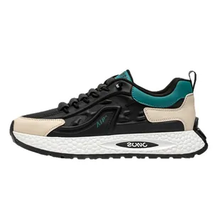 Stylish breathable patchwork sneakers for men in black teal and beige designer style