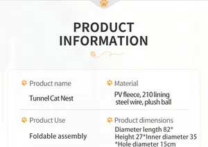 Gedetailleerde specificaties voor opvouwbare pluche tunnel kattenmand van PV fleece