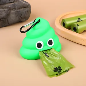 Funny poop-shaped dog waste bag dispenser with portable carabiner and green biodegradable bags