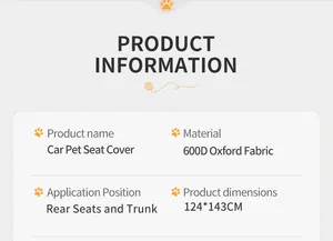 Product details for 600D Oxford car pet seat cover, size 124x143cm for rear seats
