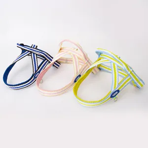 Breathable mesh striped dog harness for small dogs in blue pink and green colors
