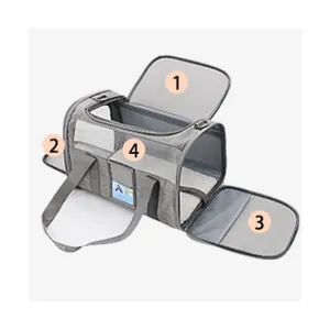 Detailed view of foldable breathable pet carrier bag showing multiple mesh openings