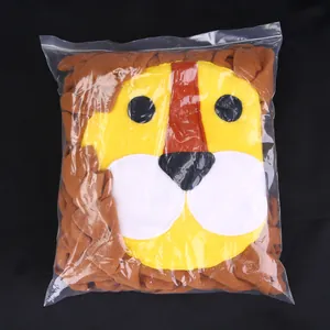 Lion head shaped pet sniffing mat for dog and cat foraging in transparent plastic bag
