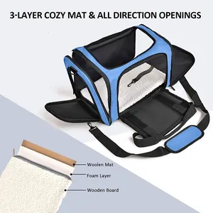 Detail of breathable portable pet carrier bag showing the 3-layer cozy mat structure