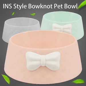 Elegant macaron colored pet bowl with bow tie and diamond pattern for cats and dogs