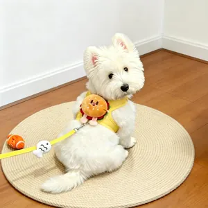 Adorable plush hamburger dog harness vest with matching yellow leash for small dogs