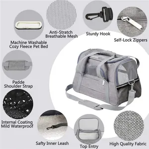 Détails des fonctionnalités du sac de transport pliable gris pour chats et petits chiens