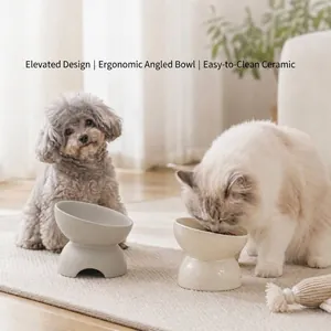 Keramik Erhöhter Geneigter Futternapf Für Katzen Kleine Hunde Kippschutz Halswirbelschutz Hoher Katzenfutternapf Wassernapf Minimalist