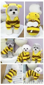Cute bee-themed dog fleece jumpsuit with wings and leash attachment ring