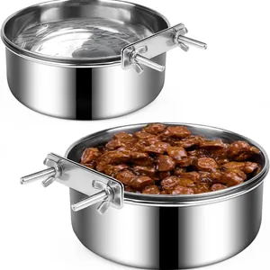 Stainless Steel Hanging Pet Bowl Fixed Dog Cage Food Water Feeder Anti-Overturn Polished Metal Bowl for Dogs Cats