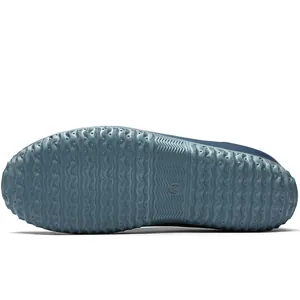 Macro view of blue waterproof shoe sole featuring professional anti-slip wavy grip texture