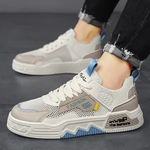 Scarpe casual professionali da uomo in mesh traspirante, design bianco e blu sport