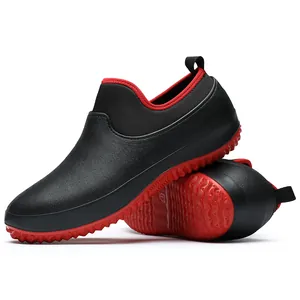 Lightweight waterproof outdoor slip-on chef shoes with non-slip red rubber sole