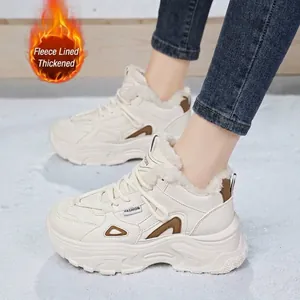 Baskets d'hiver blanches pour femmes avec doublure en polaire épaisse et plateforme