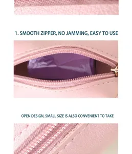 Close-up detail of the smooth zipper and wide opening on the pink pet waste bag dispenser