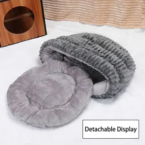 Detail of warm plush pet bed showing the removable cushion for easy cleaning and maintenance.