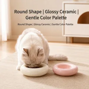 Cuenco de cerámica brillante para mascotas en forma de bagel para gatos y perros
